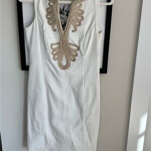 White Lily Pulitzer Dress with Gold Accents